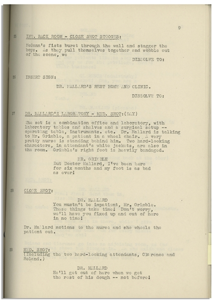 Moe Howard's 36pp. Script Dated December 1945 for The 1946 Three Stooges Film ''Monkey Businessmen'' -- With Annotations in Moe's Hand & 3 Additional Pages of the Shooting Schedule -- Very Good